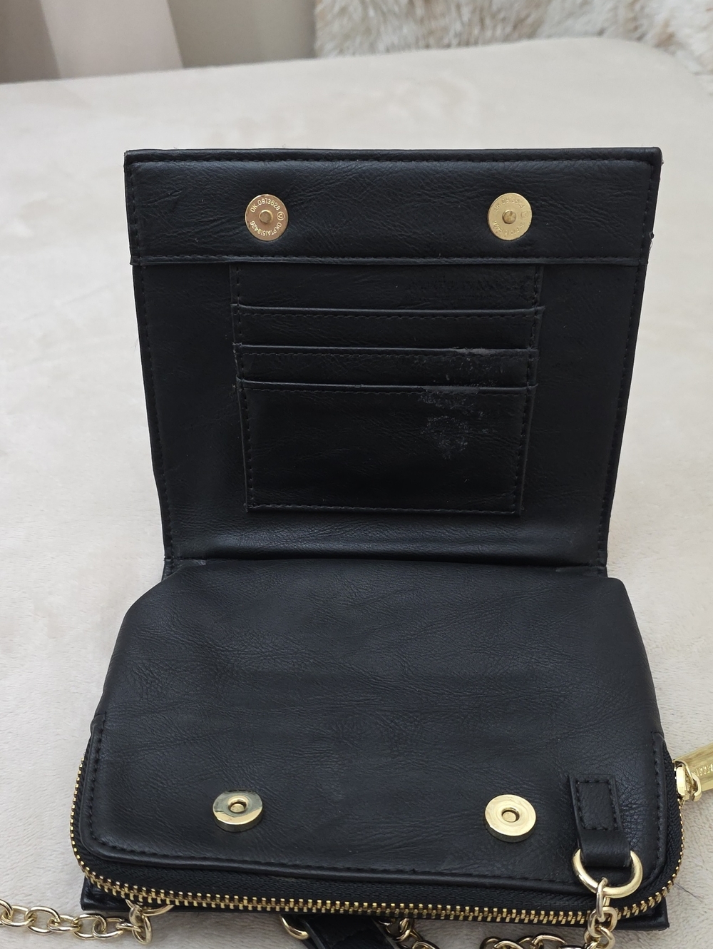 Steve Madden Black Floral Crossbody Bag Gold Chain Convertible Purse Wristlet - Picture 4 of 12